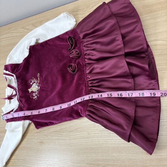 Vintage Pooh Velvet Dress Girls 24M Burgundy Ribbon Embroidery MVMCP Holiday 90s - Picture 8 of 11